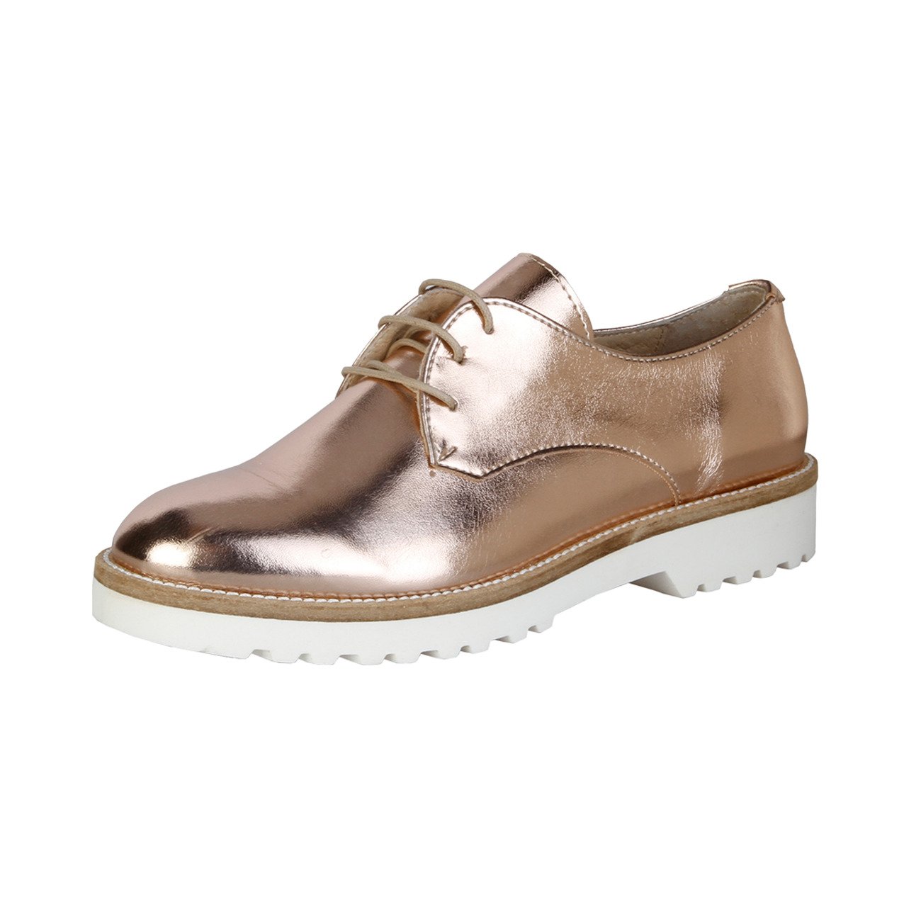 DERBIES ROSE GOLD À SEMELLE BLANCHE MADE IN ITALIA - 69.90euros